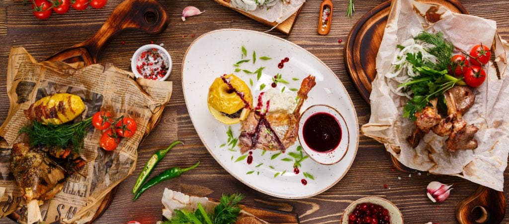 Restaurant Food on a Wooden Table